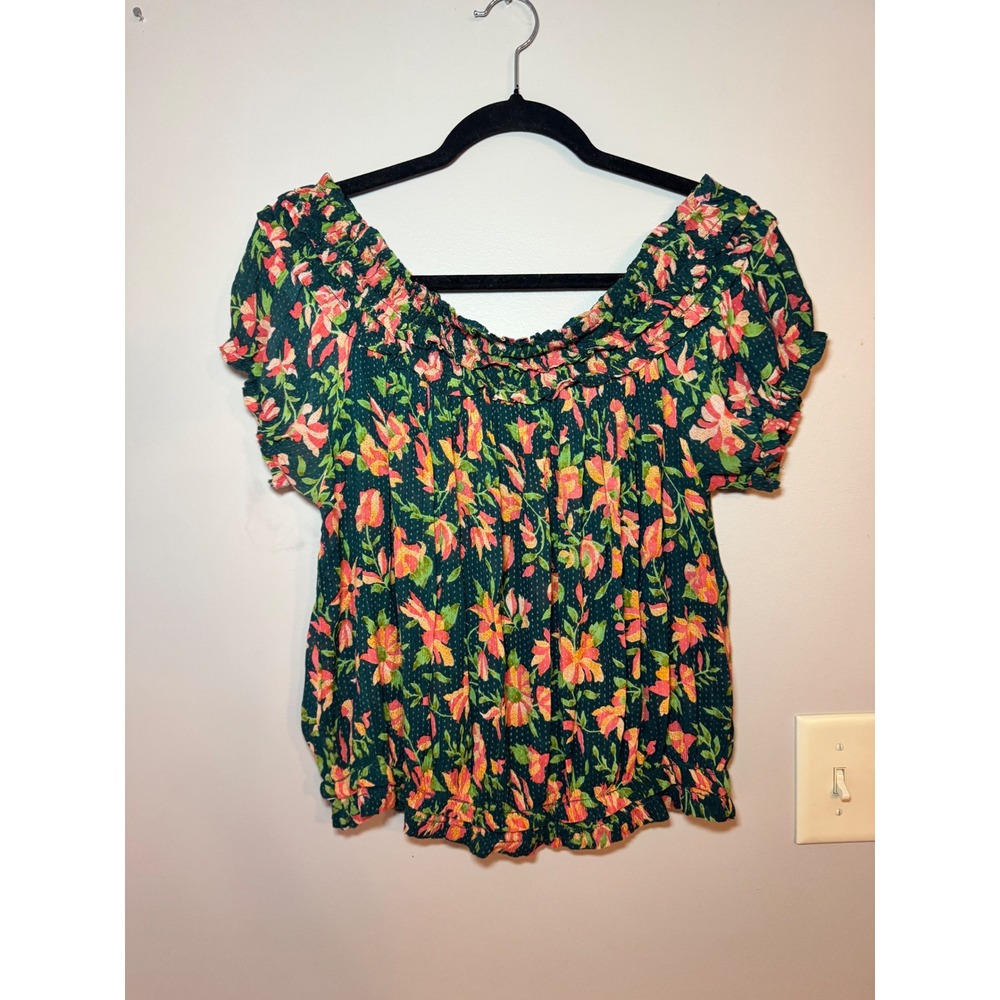 Free People FP One Suki Floral Off Shoulder Blouse Top Large Boho